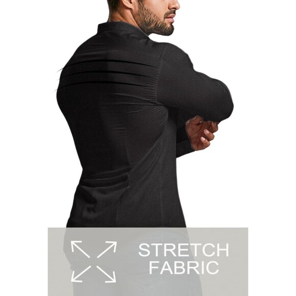 Men’s Muscle Fit Dress Shirts Fit Long Sleeve Stretch Casual Button Down Shirt - Picture 4 of 6